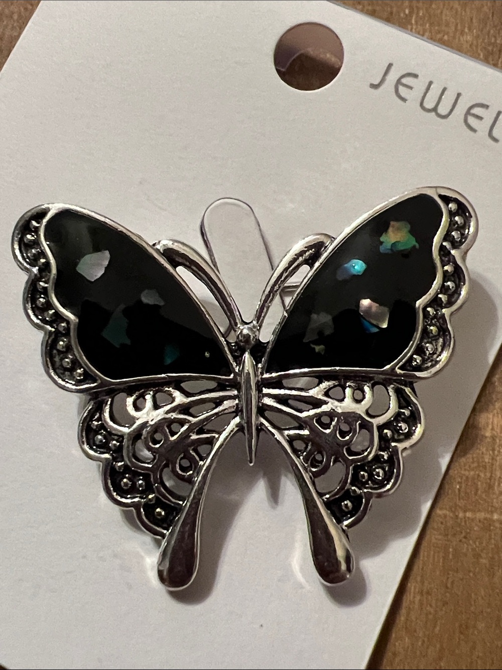 3/$18 Butterfly Brooch Pin in Black with Silver Accents Lot 692